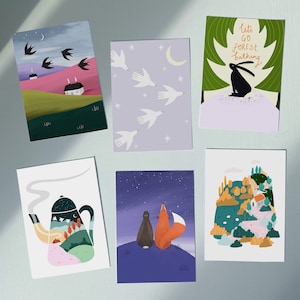 Lot de cartes postales mixtes magiques | Jeu de 6 cartes | Impressions | Illustrations