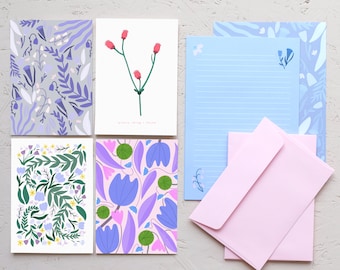 Set de papelería floral / Papel carta A5 / Postales A6