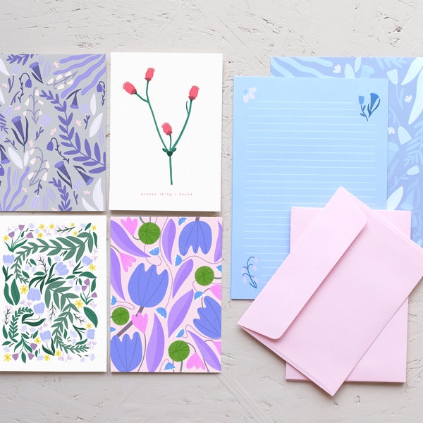 Blumen Briefpapier Set | A5 Briefpapier | A6 Postkarten