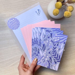 Blumen Briefpapier Set | Schreibpapier | Optional Postkarten | Umschläge