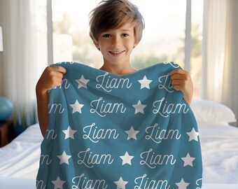 Personalized Boys Blanket with Custom Name, Soft Fleece Blanket, Kids Bed Decor, Monogrammed Toddler Gift, Unique Baby Shower Present