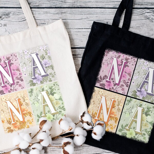 Vintage Floral Nana Canvas Tote Bag Gift, Grandma Shopping Bag, Spring Flowers Design, Mother's Day Present