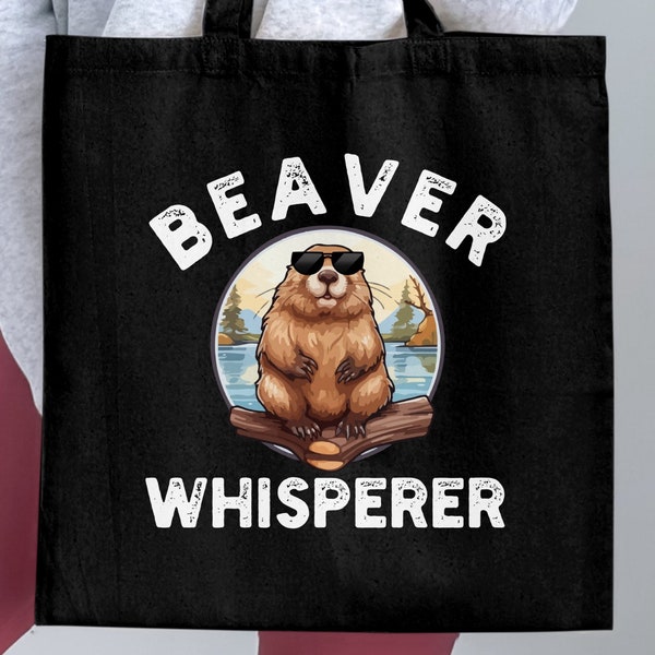 Beaver Whisperer Tote Bag, Hipster Animal Design, Bolsa reutilizable ecológica para ir de compras, Tote de lona amante de la naturaleza con gafas de sol