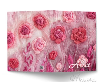 Floral Embroidered Hardcover Journal, Elegant Pink Rose Diary, Unique Writing Notebook Gift for Her