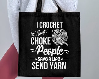 Bolsa de mano de humor de ganchillo, cita divertida de la vida del salvador de hilo, regalo para crocheter, bolsa de lona amante del tejido, bolsa de compras ecológica astuta