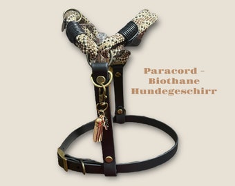 Dog harness made from paracord rope and biothane