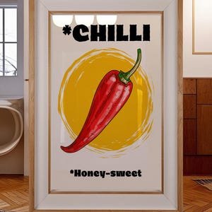 Chilli Print,Chill Pepper Poster,Red Print, Trendy Wall Art,Vintage Poster,Retro Poster,Aesthetic Poster,Kitchen Bundle,Digital Food Prints