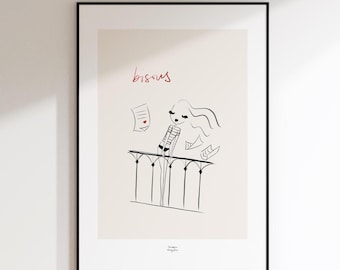 Bisous - Paris Balcony Poster, Feminine Art Print, Paris Illustration Poster, France Poster, Love Letters Poster, Paris Girl Print