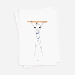 Cartão postal - La Baguette | Mini impressão artística, cartão postal francês, cartão postal Baguetes, cartão postal da França, cartão postal da garota de Paris