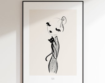 Something Familiar - Girl and Cat Poster, Feminine Art Print