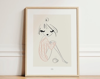 Tea Lover - Poster, Women Art Print, Woman Illustration,  Self Care Poster, Cocooning Poster, Feminine Illustration Print, Kitchen Art Print