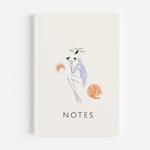 personnalisé Croissant et chat – Carnet cartonné personnalisé | Illustration française chaleureuse, cadeau pour écrivains, papeterie féminine