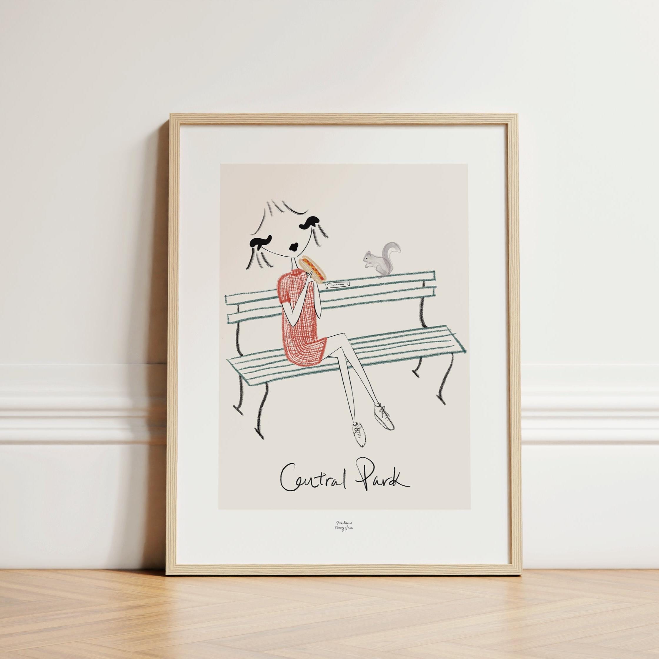 Central Park - Poster, Feminine Art Print, Travel Art Print, Central Park Poster, Girl on Bench Poster, New York Poster