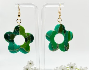 The "Emerald Collection" Flower Polymer Clay Handmade Dangle Earrings | Handmade | Polymer Clay | Gift Idea | Jewelry
