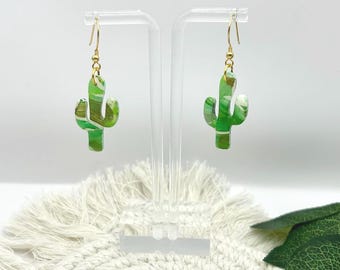 Green Cactus Clay Earrings | Handmade Earrings | Polymer Clay Earrings | Hypoallergenic Earrings | Lightweight Dangle Earrings | Plant Lover
