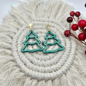 Christmas Tree Clay Earrings | Handmade Earrings | Polymer Clay Earrings | Lightweight Dangle Earrings | Christmas Gift | Stocking Stuffer
