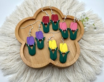 Tulip Clay Earrings | Handmade Earrings | Polymer Clay Earrings | Gardener Gift | Spring Jewelry | Floral Earrings | Florist Gift | Flower