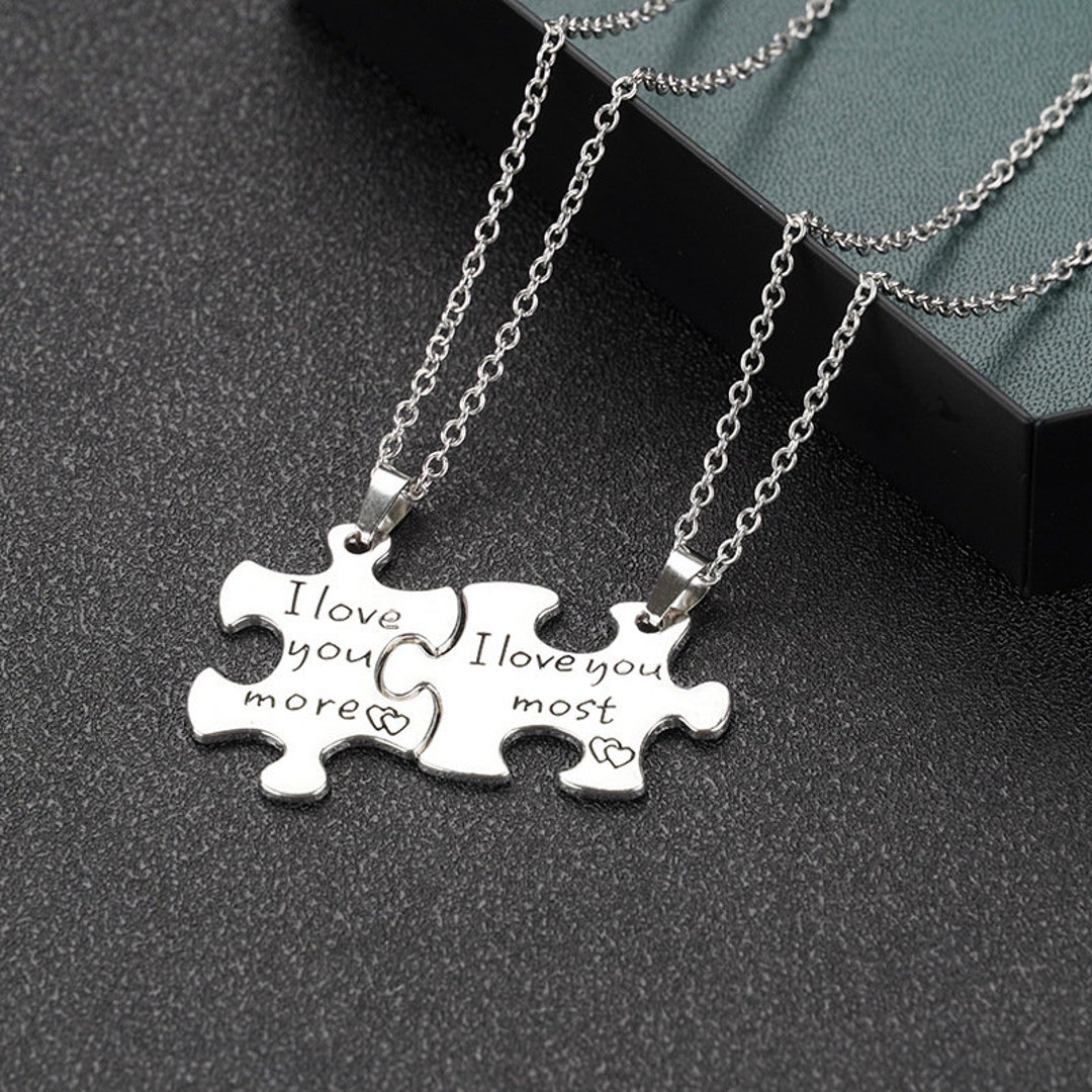 Silver Puzzle Piece Pendant Necklace Perfect Gift for Couples Jewelery