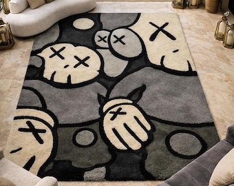 Dywan wełniany 8 x 10 inspirowany Kaws, ręcznie tuftowany – Pop Art Hypebeast Carpet