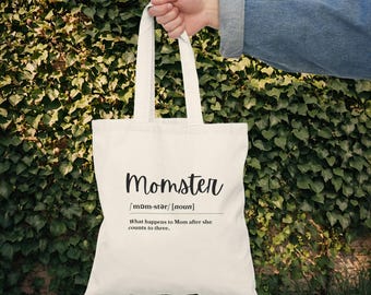 Funny Mom Tote Bag – “Momster” Quote Tote | Cute Mom Tote | Mother’s Day Gift | Everyday Bag
