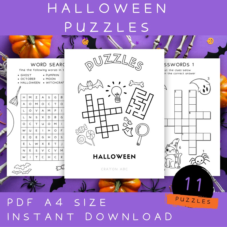 11 Printable Fun Halloween Puzzles for Kids Printable PDF Instant