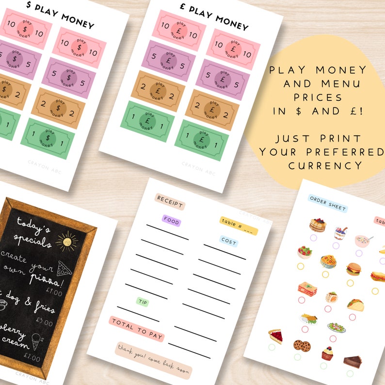 23 Printable Restaurant Pretend Play Pages Game Activity for Kids ...