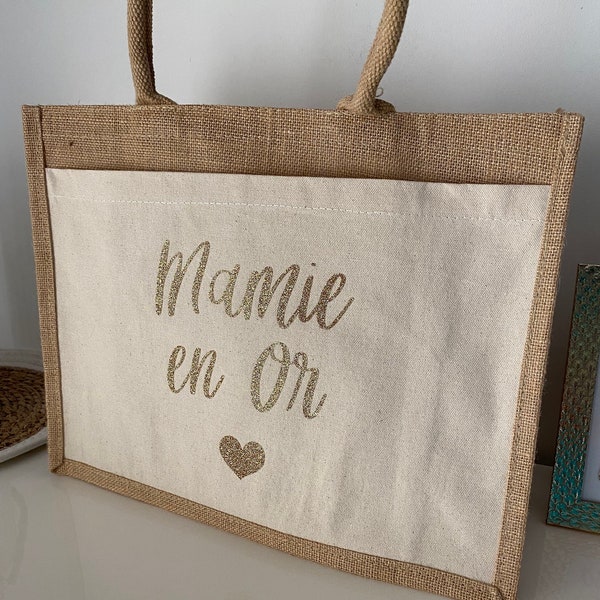 Sac Personnalisable en Jute - Idée Cadeau Parfaite pour Grand-Mère