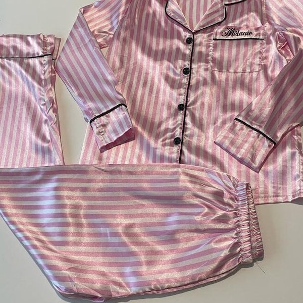 Ensemble pyjama en satin à rayures roses (style Victoria secret)