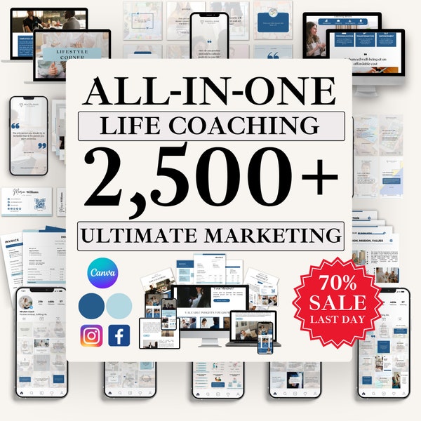 2024 MEGA BUNDLE: Life Coach All in One Bundle Canva, Life Coach Instagram, Life Coach Marketing, Life Coach Quotes, Life Coach Business