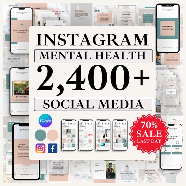 Pakiet mediów społecznościowych dotyczących zdrowia psychicznego, szablony infografik Posty na Instagramie, Canva zdrowia psychicznego, Instagram zdrowia psychicznego, Zdrowie psychiczne