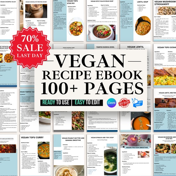 Vegan Recipe Ebook, Recipe Canva ebook, Vegan Recipe Set, Canva Vegan Book, Recipe Ebook Canva, Vegan Canva Recipe, Canva Vegan Guide, Vegan