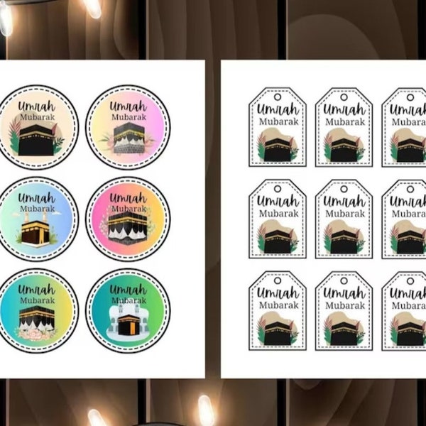 Printable Umrah Mubarak stickers printable gift tags printable Umrah stickers printable digital Umrah cup cake toppers printable