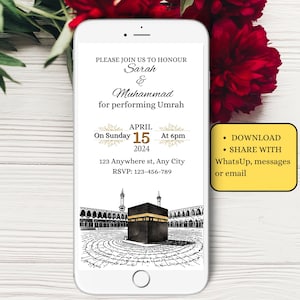 Bewerkbare geanimeerde Hajj/Umrah-feestuitnodiging Ecard Umrah-feestuitnodiging gepersonaliseerde islamitische hadj-feestuitnodiging
