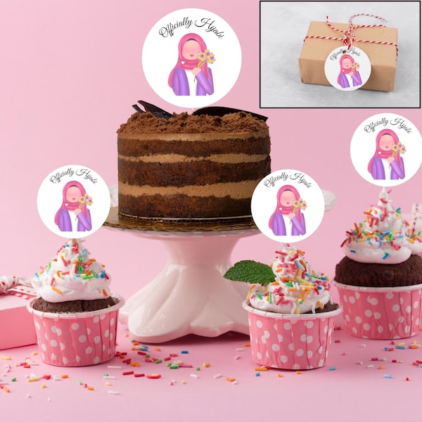 Druckbare Hijab Party Cake Topper & Cup Cake Topper/Aufkleber/tags bedruckbar, digitale Hijab-Partydekoration druckbare Hijab-Partydekoration digital.