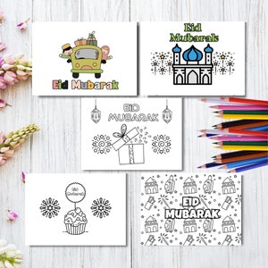 Eid Al Fitr Coloring Card stampabile Eid Coloring Card per bambini Eid Mubarak Card stampabile Attività Eid per bambini Eid stampabile per bambini