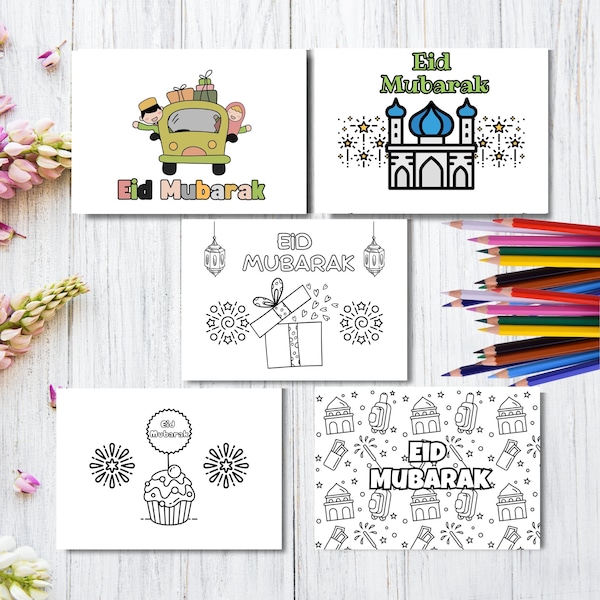 Carte à colorier imprimable Eid Al Fitr Cartes à colorier imprimables Eid pour enfants Carte Eid Mubarak imprimable Aïd activités pour enfants Aïd pour enfants imprimable