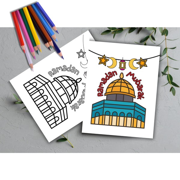 Al Aksa Printable Ramadan Mubarak colouring cards printable Ramadan activity for kids printable Ramadan cards for children printable digital