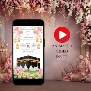 Invitation personnalisée à une fête du Hajj/Omra, vidéo personnalisée, Invitation animée à une fête de la Omra, Invitation personnalisée à une fête du Hajj islamique
