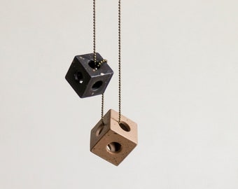 Geometric double-cube necklace, Polymer clay minimalist pendant, Modern polymer clay art jewelry