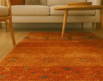 Handgewebter Terrakotta Wollteppich Orientalischer Gabbeh Stil | Boho Tribal Teppich | Nomaden - Design im persischen Stil.
