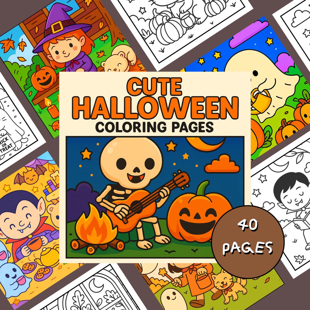 Cute Halloween Coloring Pages | Kawaii Pumpkin, Skeleton Art (digital ...