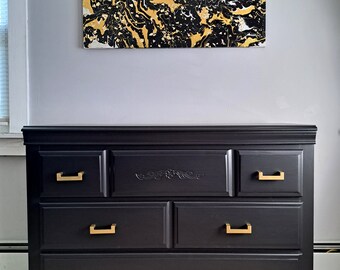 SOLD - Bassett Black Modern Solid Wood Dresser
