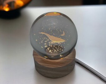 Personalised Glass Ball Night Light, Globe Lamp, Cute Whale Lamp, Cute Galaxy Lamp, 3D Crystal Ball Desk Lamp, Personalised Gifts, Gifts