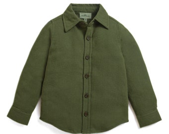 CAPULET OLIVE - Premium Cotton Flannel Olive Flannel Toddler/Little Boys' Shirt **Ready to Ship**