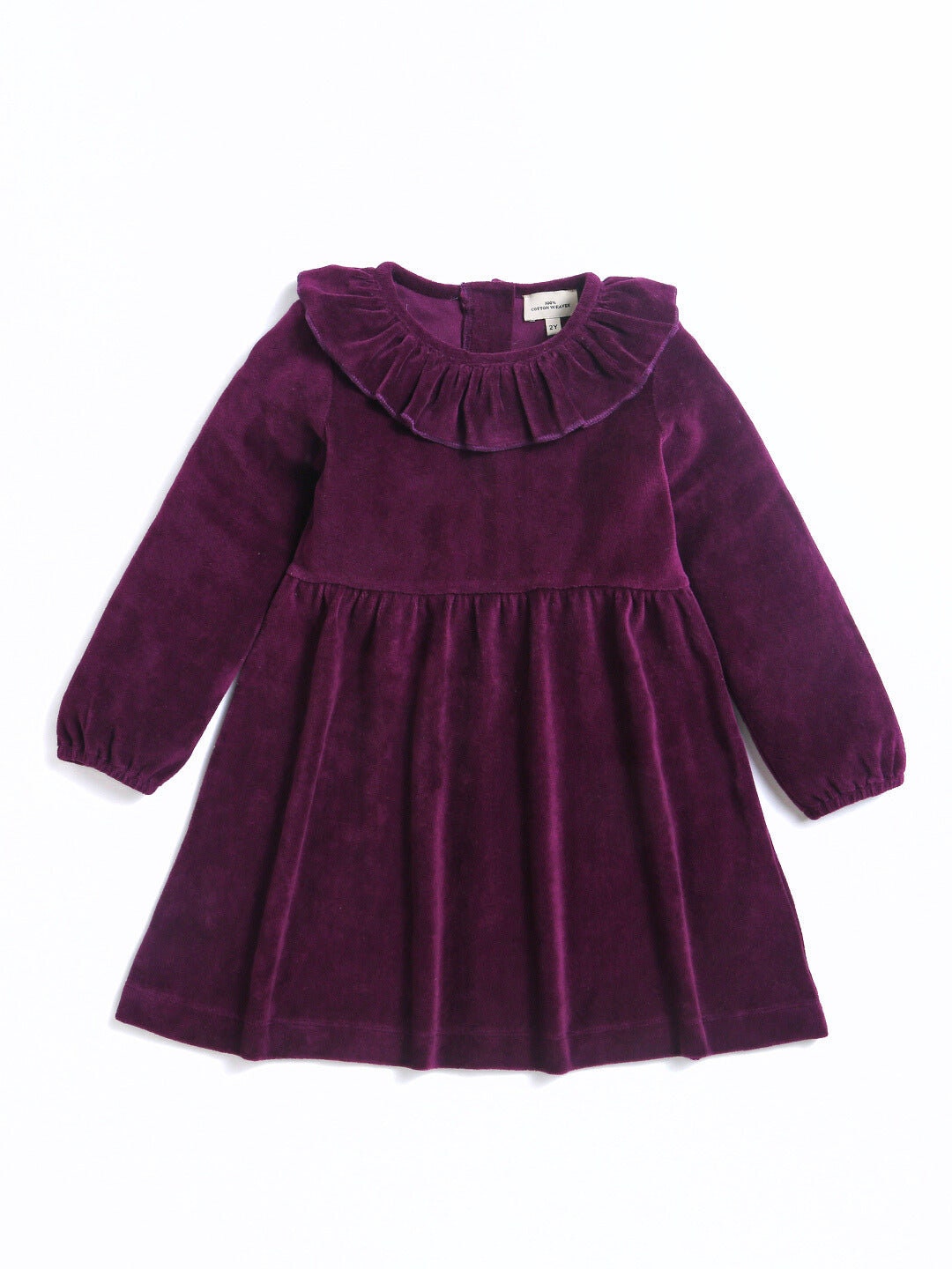Winter Frock / Dress For Baby Girl In Velvet Stuff Purple Color main image 1