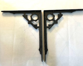 Pair Victorian CAST IRON shelf brackets Eastlake Aesthetic 10 x 12 Inches