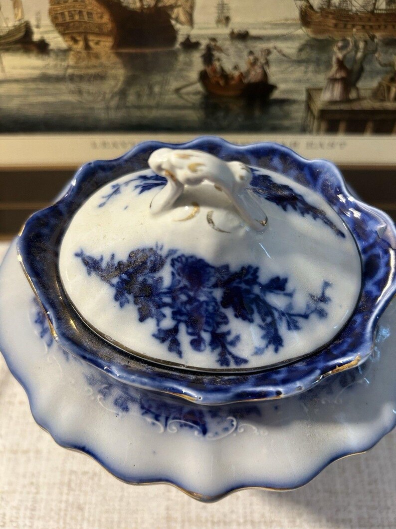 Antique Stanley Pottery Touraine Flow Blue Teapot Made In England c1909-1930 image 3
