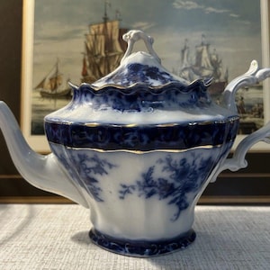 Antique Stanley Pottery Touraine Flow Blue Teapot Made In England c1909-1930 image 1