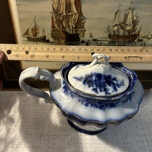 Antique Stanley Pottery Touraine Flow Blue Teapot Made In England c1909-1930 image 11