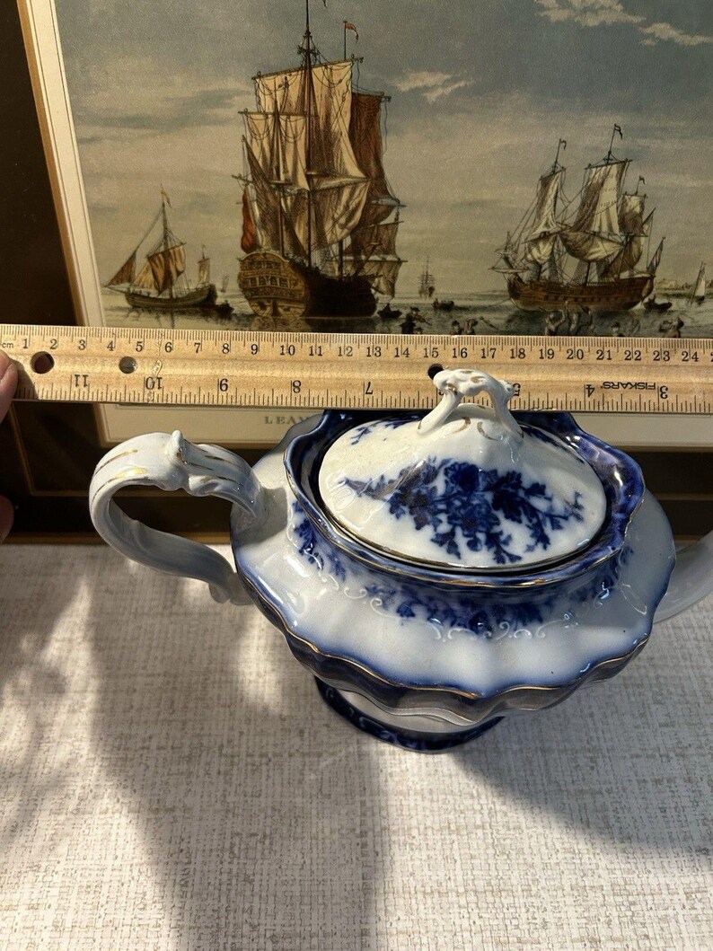 Antique Stanley Pottery Touraine Flow Blue Teapot Made In England c1909-1930 image 11